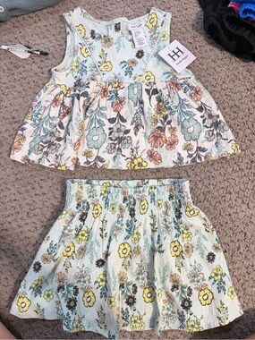 Haute Hippie Girls Floral Tank and Skirt Set in Light Blue, Yellow, Brown